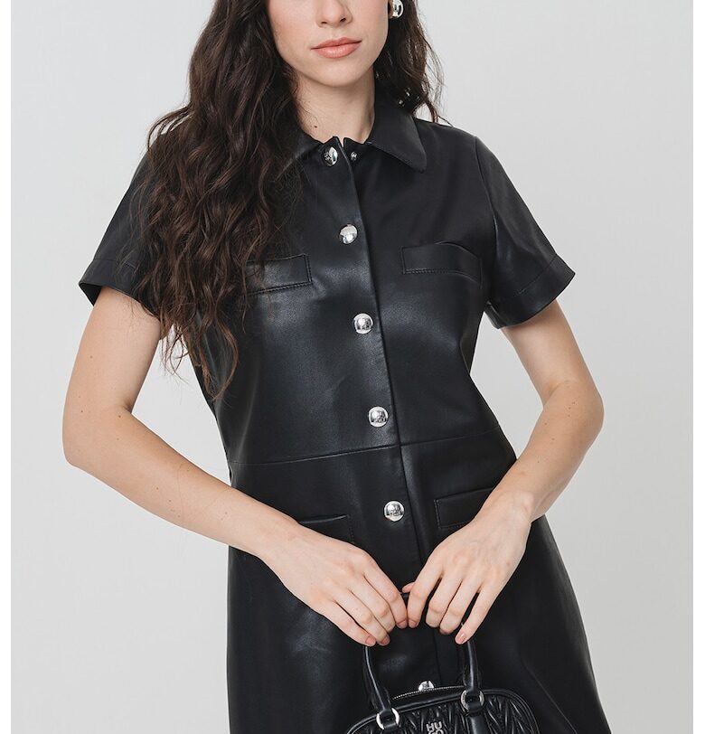 Рокля тип риза от еко кожа - Черен HUGO