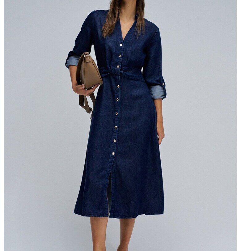 Рокля тип риза от лиосел с колан - Тъмносин Salsa Jeans