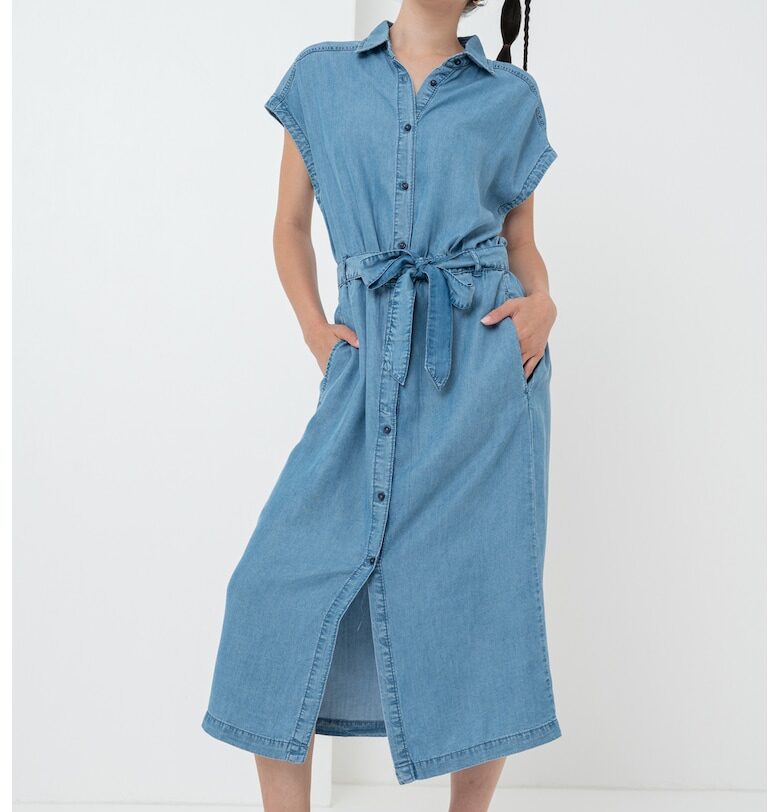 Рокля тип риза от шамбре от лиосел - Прашно синьо United Colors of Benetton