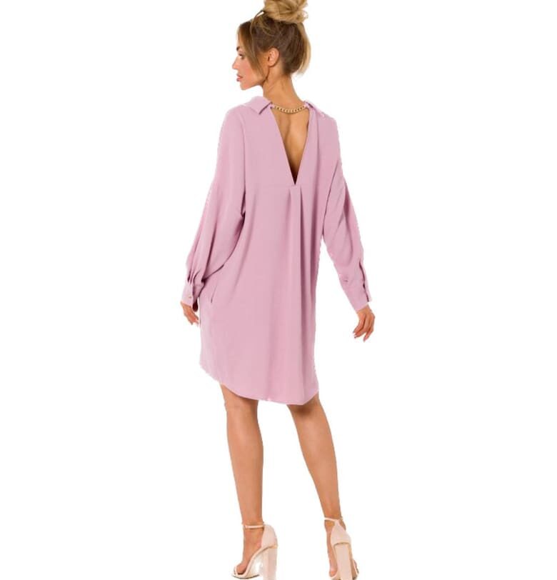 Рокля тип риза с верига - Розово MOE