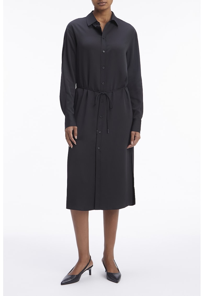 Рокля тип риза с връзка - Черен CALVIN KLEIN