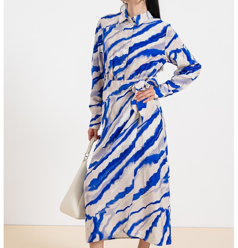 Рокля тип риза с десен - Светло сив/Син Vila