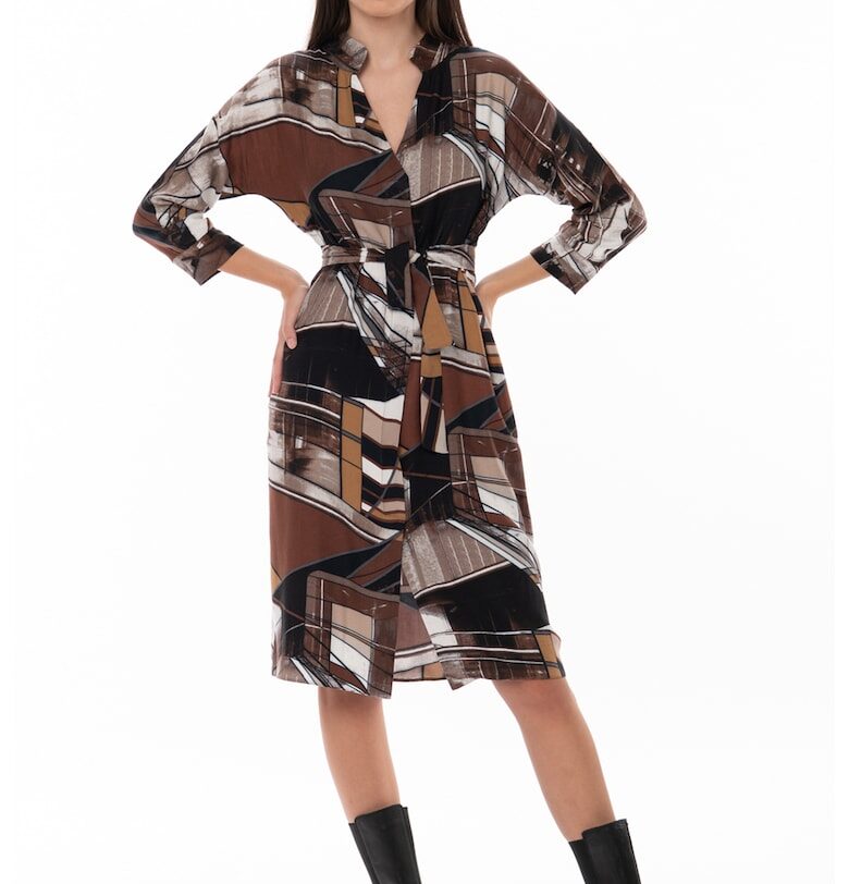 Рокля тип риза с джобове Anya - Бял/Кафяв Couture de Marie