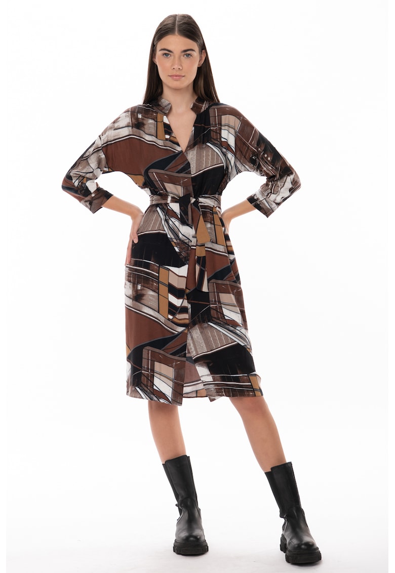 Рокля тип риза с джобове Anya - Бял/Кафяв Couture de Marie