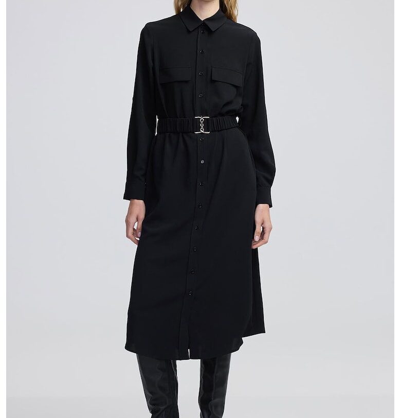 Рокля тип риза с еластичен колан - Избеляло черно Ipekyol