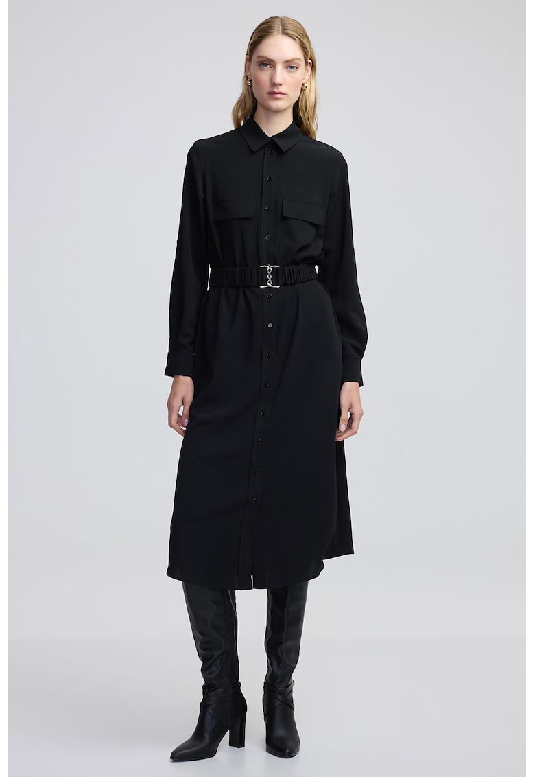 Рокля тип риза с еластичен колан - Избеляло черно Ipekyol