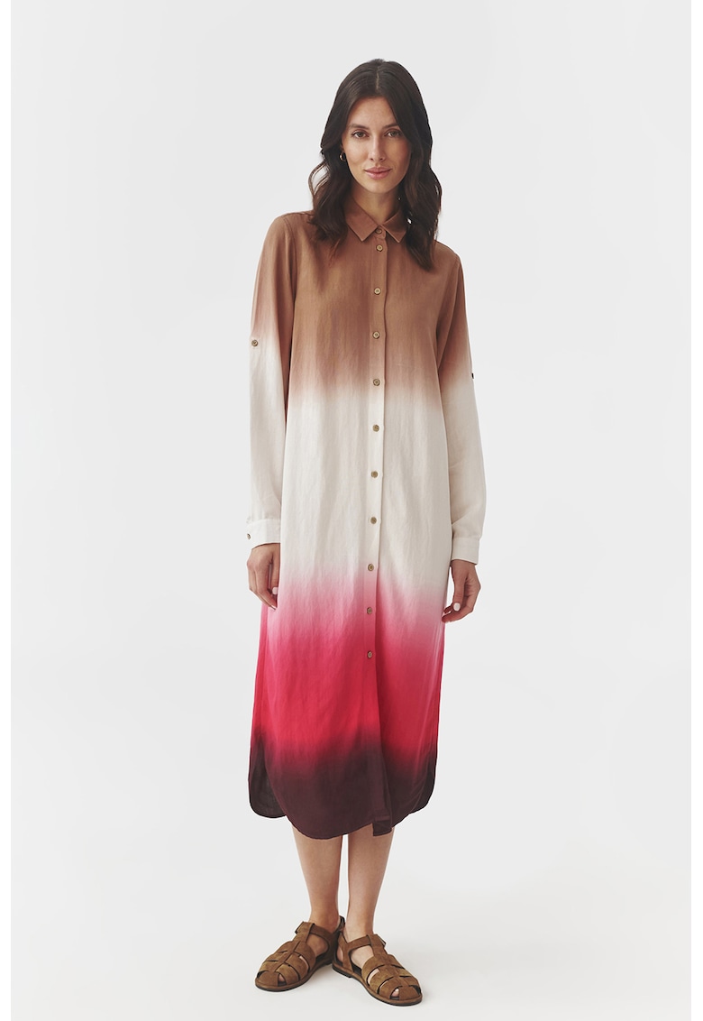 Рокля тип риза с ефект деграде - Червен/Бял/Светлокафяв Tatuum