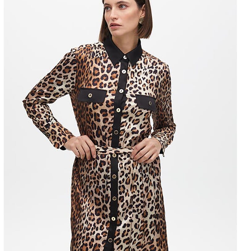 Рокля тип риза с животински принт и колан - Черен/Канелено кафяво/Бежов Lola casademunt