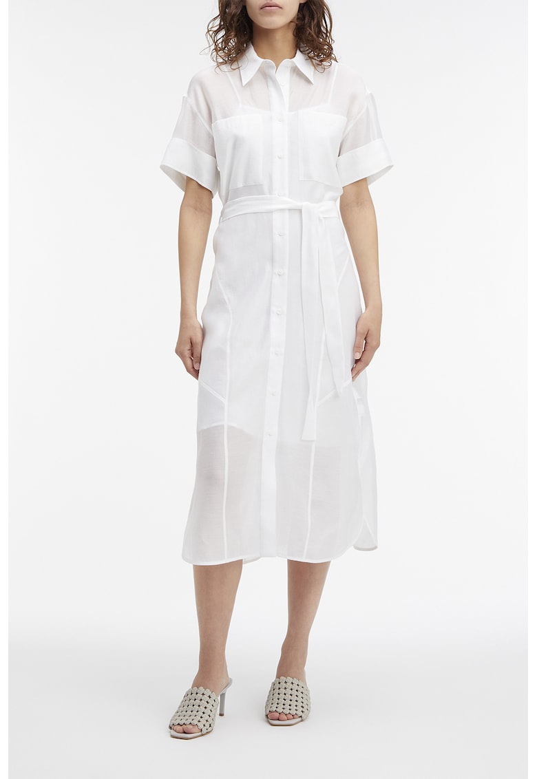 Рокля тип риза с отвор на гърба - Бял CALVIN KLEIN