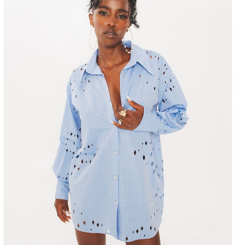 Рокля тип риза с отвори - Светлосин UVIA