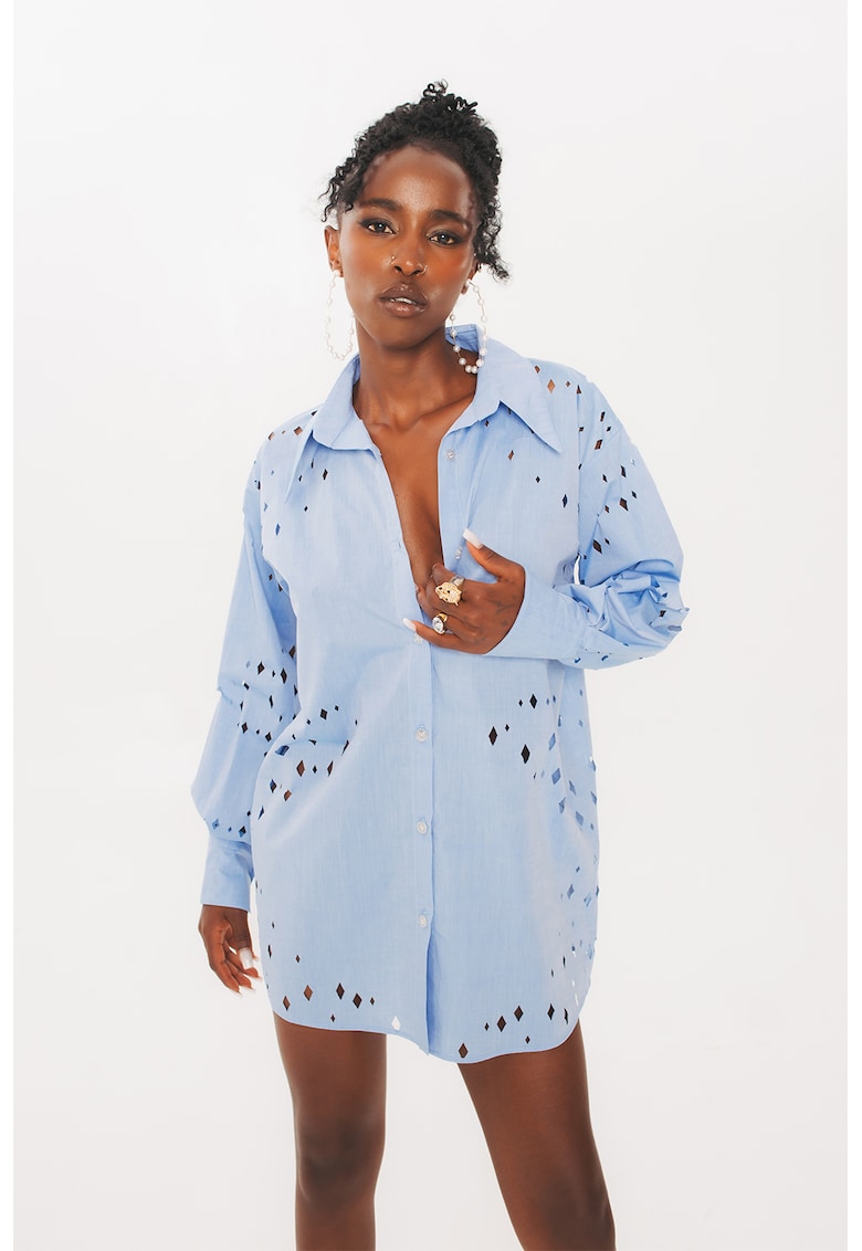 Рокля тип риза с отвори - Светлосин UVIA