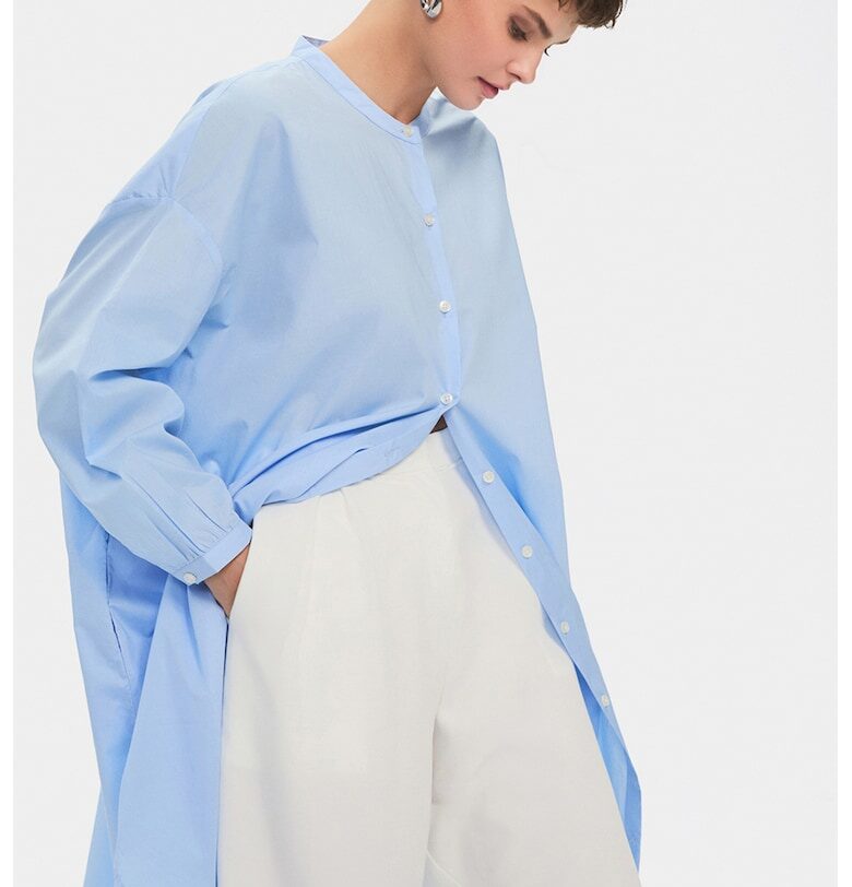 Рокля тип риза с паднали ръкави - Пастелносин June