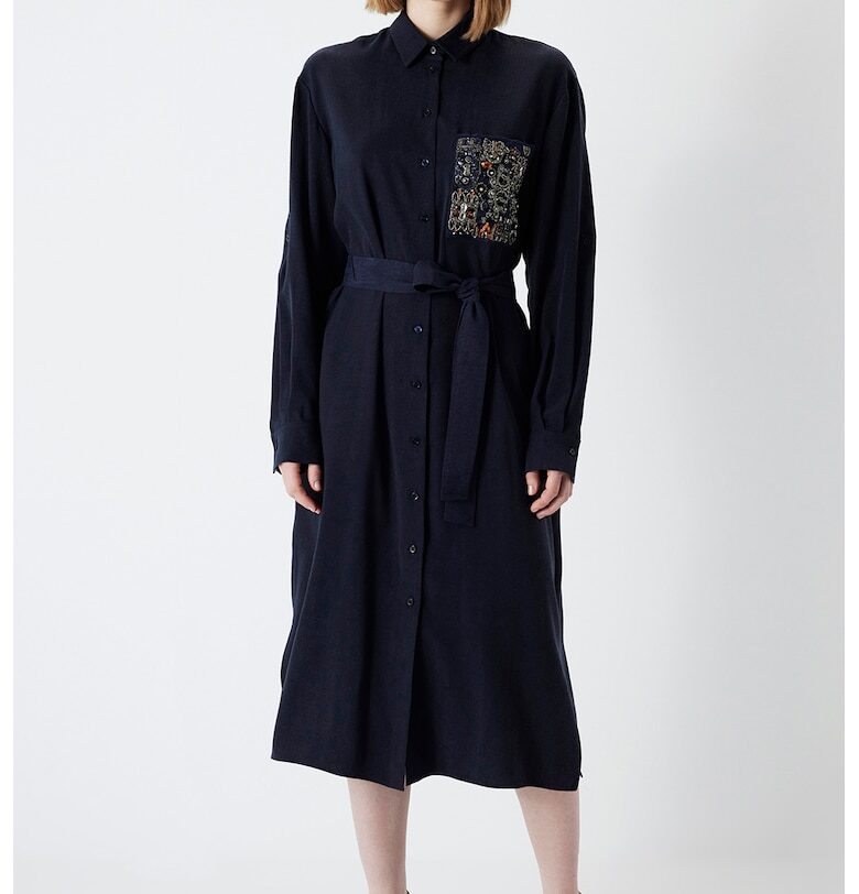 Рокля тип риза с паднали ръкави - Черен Ipekyol