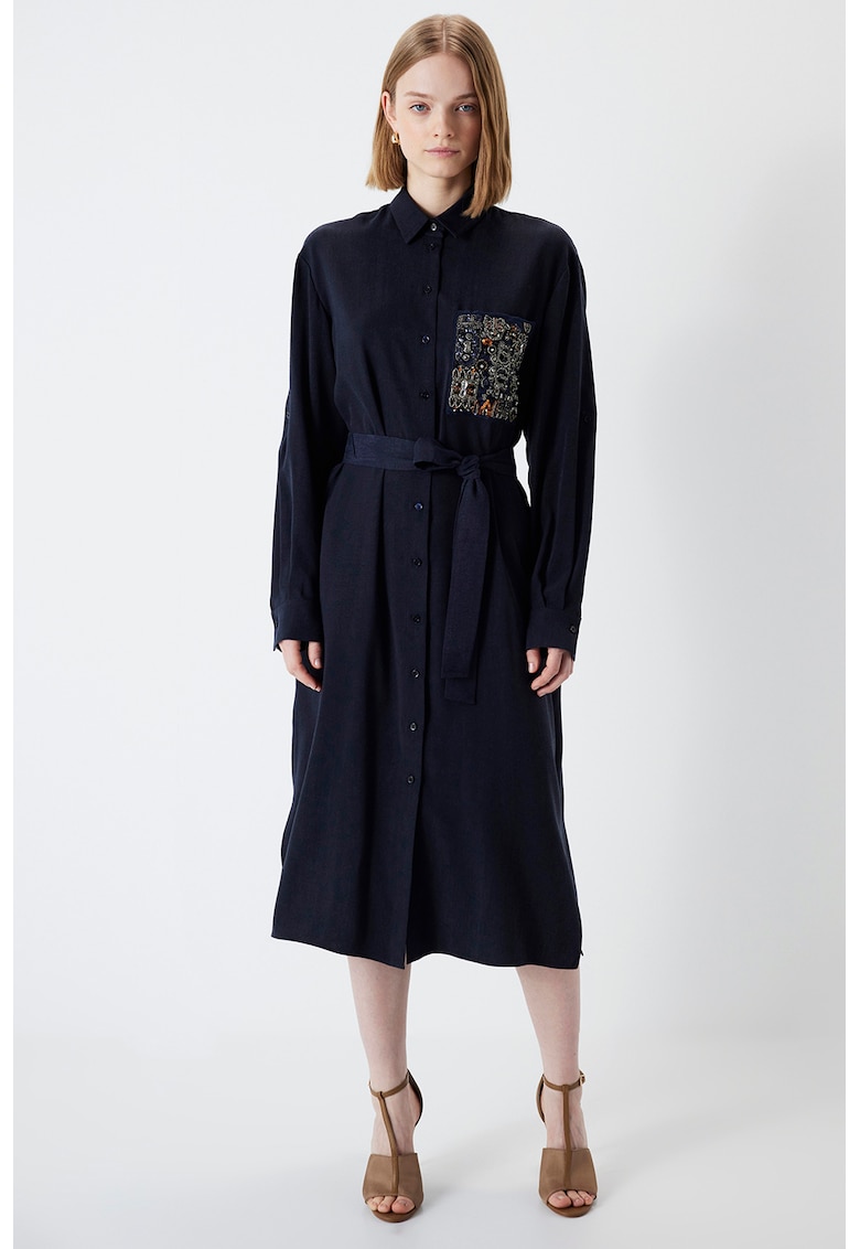 Рокля тип риза с паднали ръкави - Черен Ipekyol