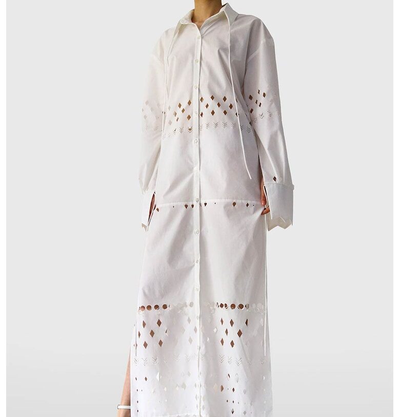 Рокля тип риза с перфорации - Бял UVIA