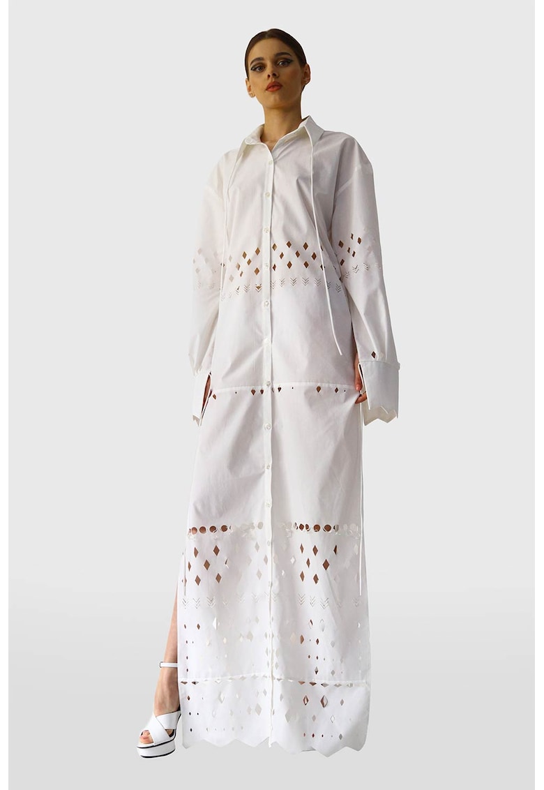 Рокля тип риза с перфорации - Бял UVIA