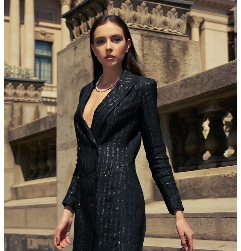 Рокля тип сако с двуредно закопчаване - Черен/Сребрист AVENUE No29