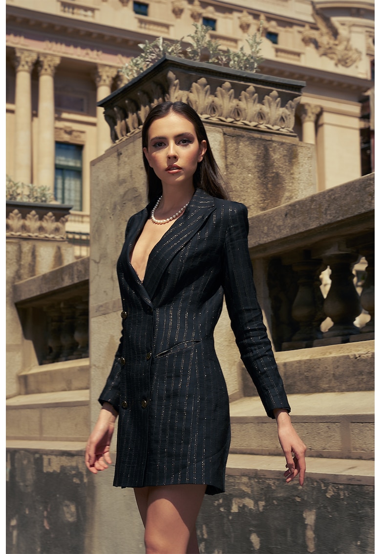 Рокля тип сако с двуредно закопчаване - Черен/Сребрист AVENUE No29