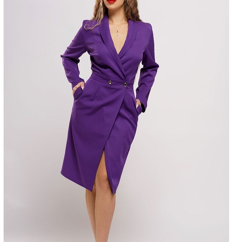 Рокля тип сако с джобове - Виолетов CAMISSI