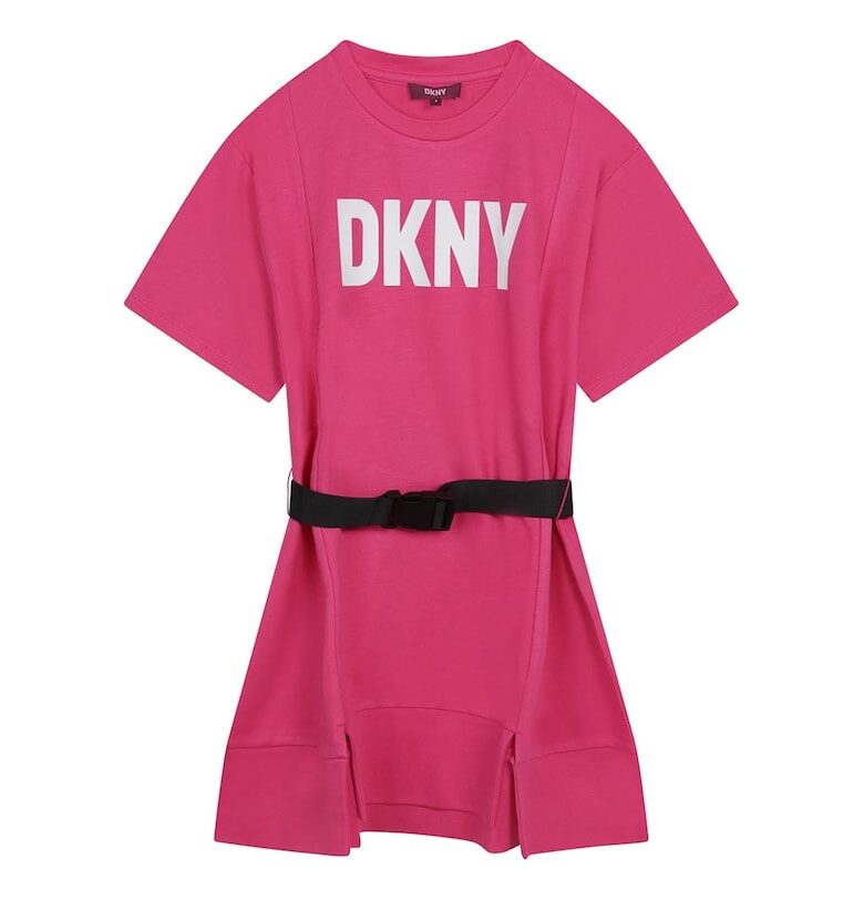 Рокля тип суитшърт с колан - Бял/Розово DKNY