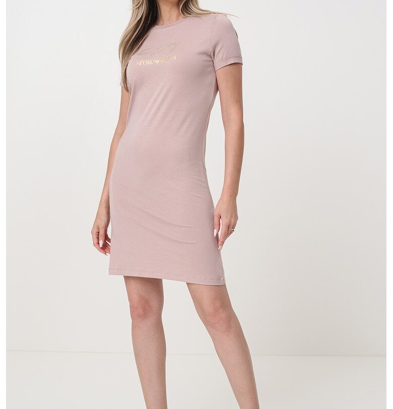 Рокля тип тениска с мода с лого - Златист/Прашно розово EA7