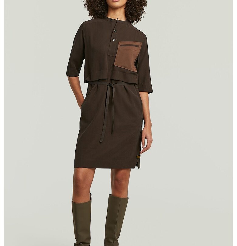 Рокля тип тениска с ниска овална яка - Тъмнокафяв G-STAR