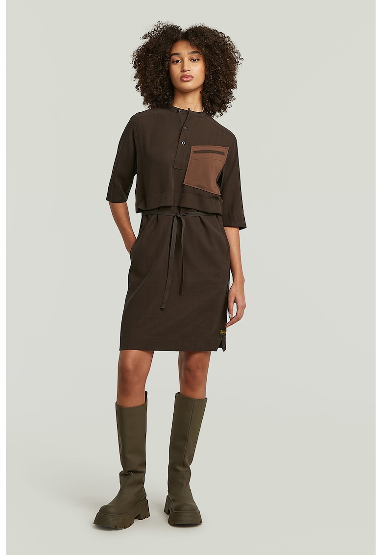 Рокля тип тениска с ниска овална яка - Тъмнокафяв G-STAR