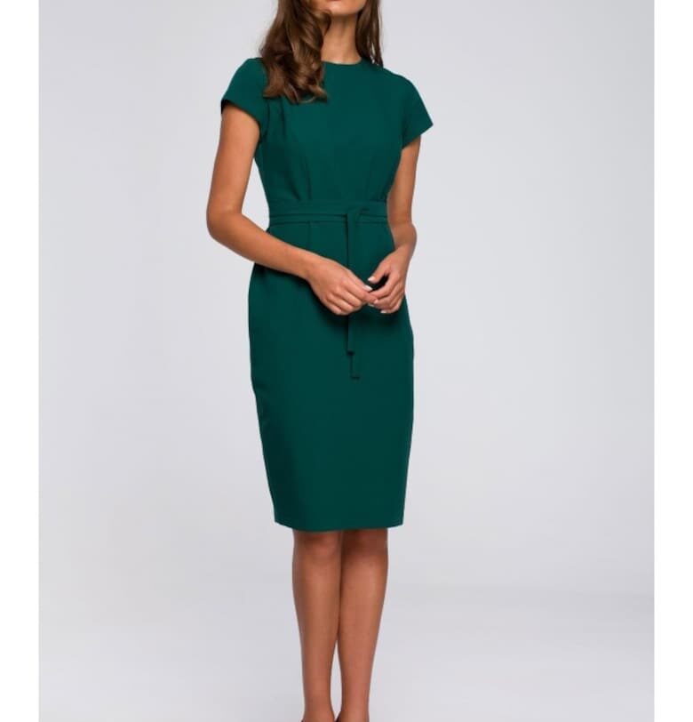 Рокля тип „молив“ с шевове - зелена - Style