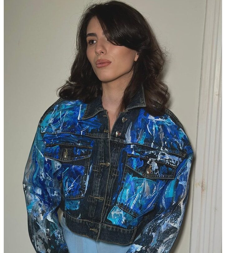 Ръчно рисувано дънково яке със свободна кройка - Кралско Синьо/Син Tessuto