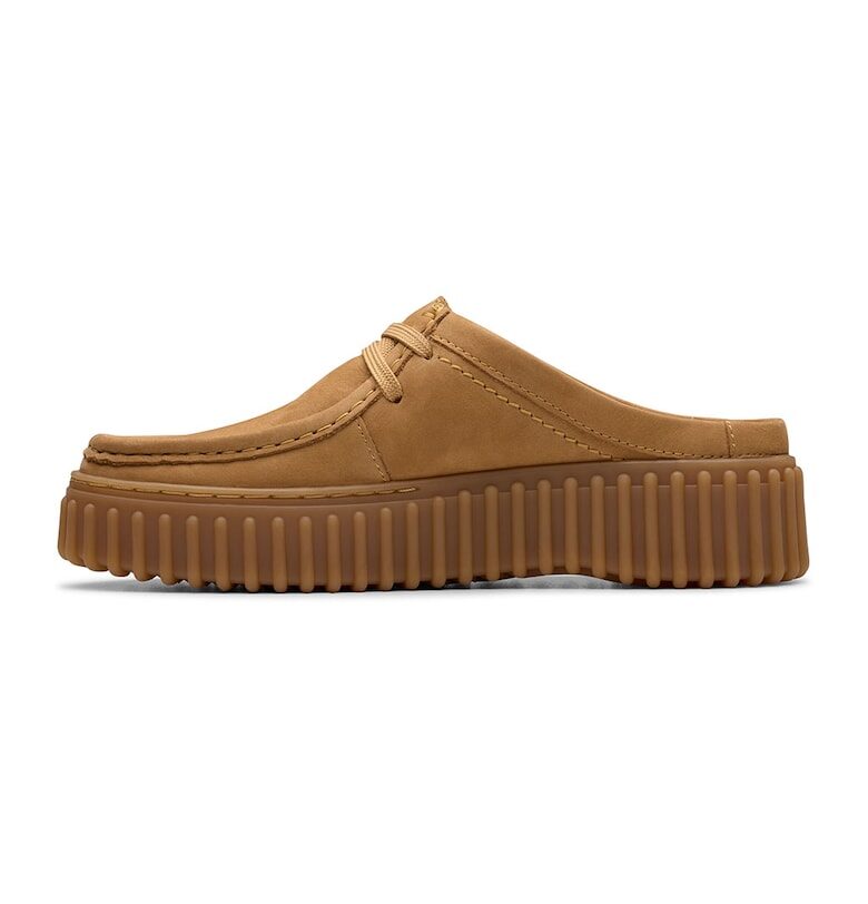 Сабо от кожа и велур с лого - Карамел Clarks