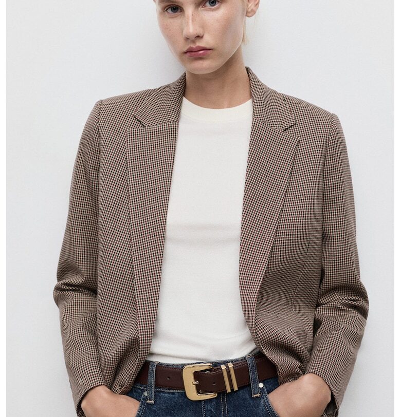 Сако на каре с копчета - Черен/Бежов/Тъмновиолетов Mango