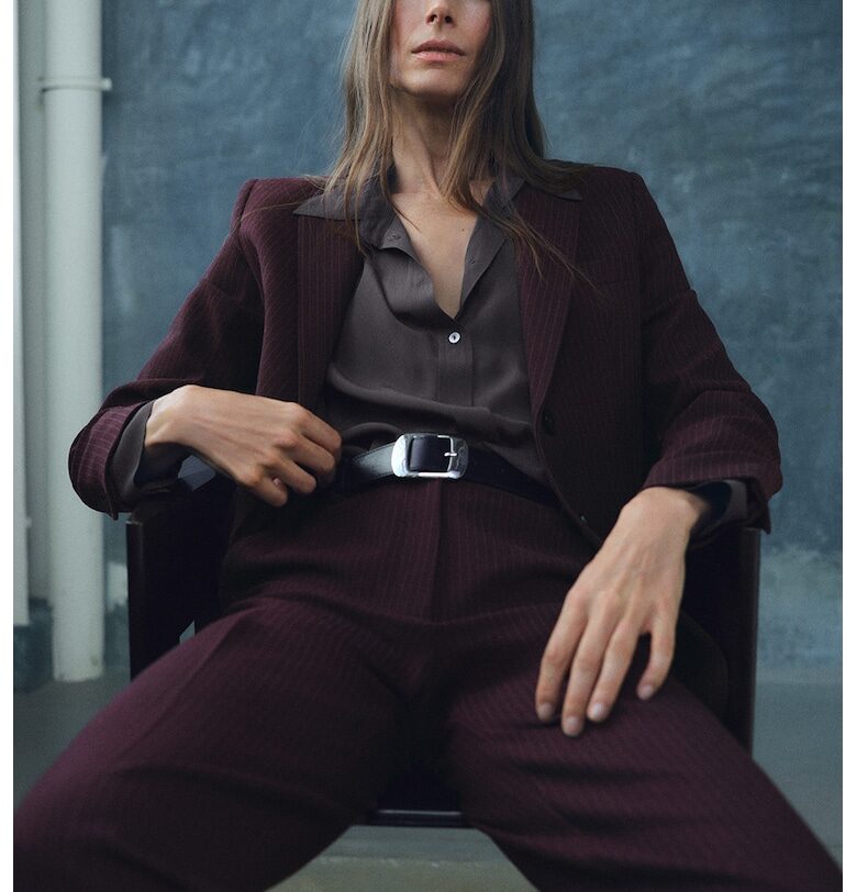 Сако на ситно райе с джобове с капаче - Бордо Mango