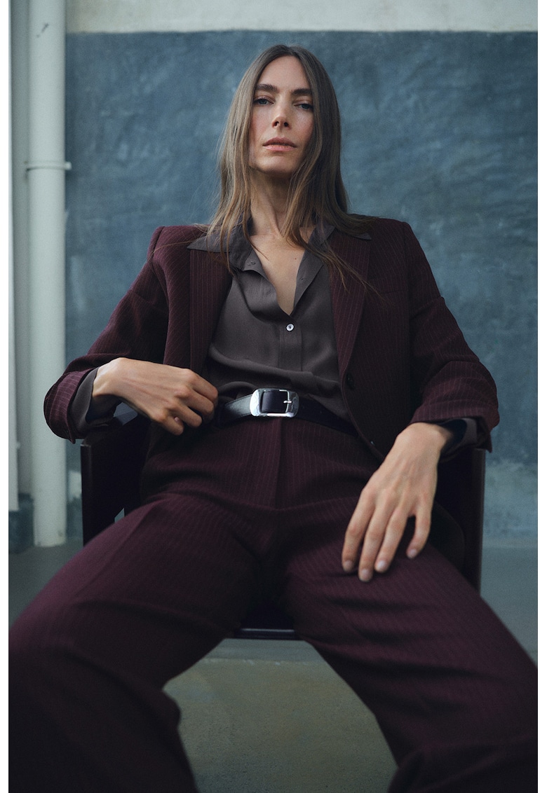 Сако на ситно райе с джобове с капаче - Бордо Mango