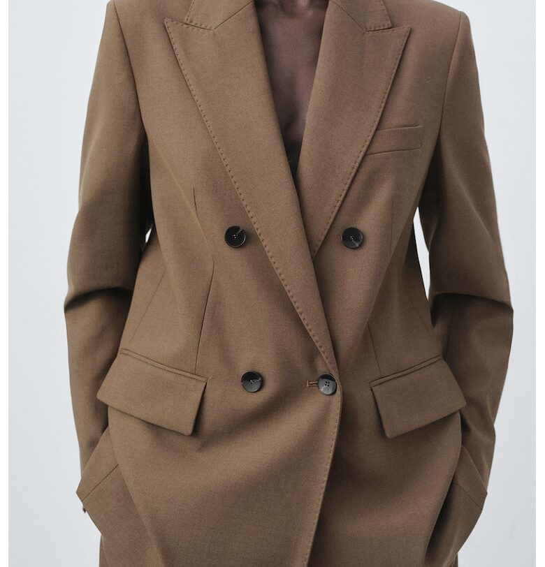 Сако с вълна с шлиц - Сиво-кафяв Mango