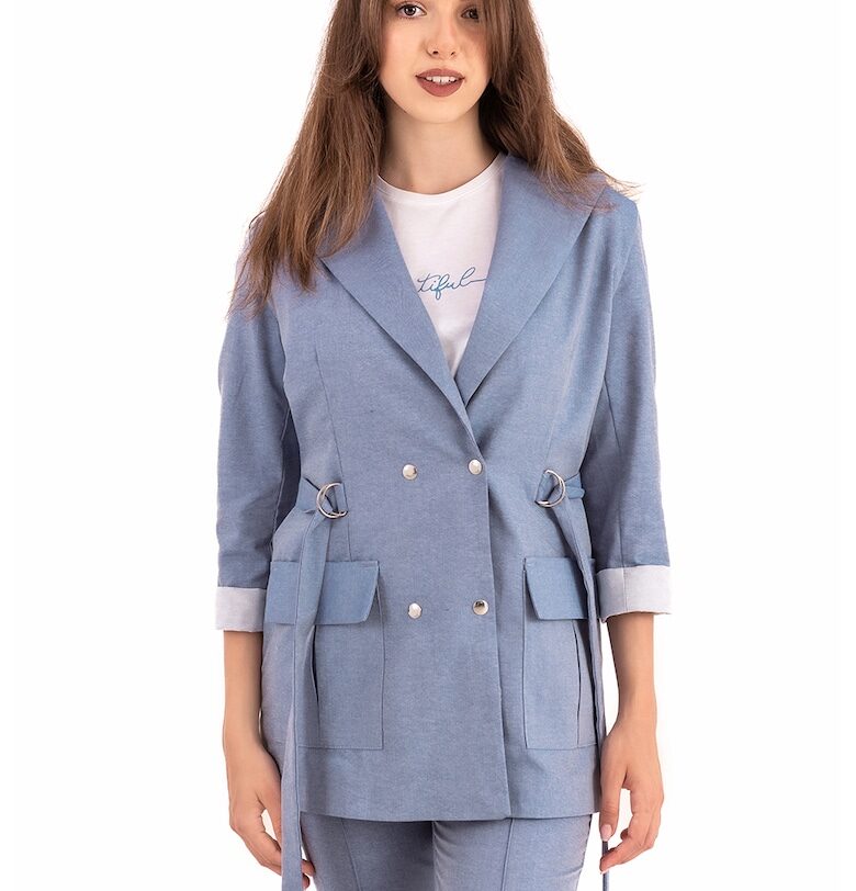 Сако с двуредно закопчаване и връзка FOLD YOUR MIND