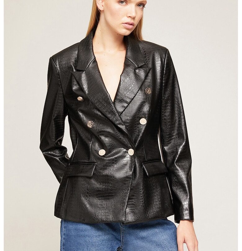 Сако с двуредно закопчаване с шагрен - Черен Motivi