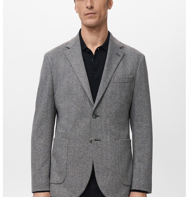 Сако с десен рибена кост и джобове - Светло сив Mango