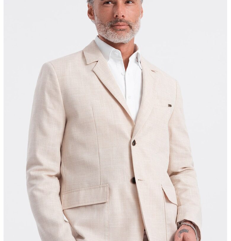 Сако с лен и джобове с капаче - Светло бежово OMBRE