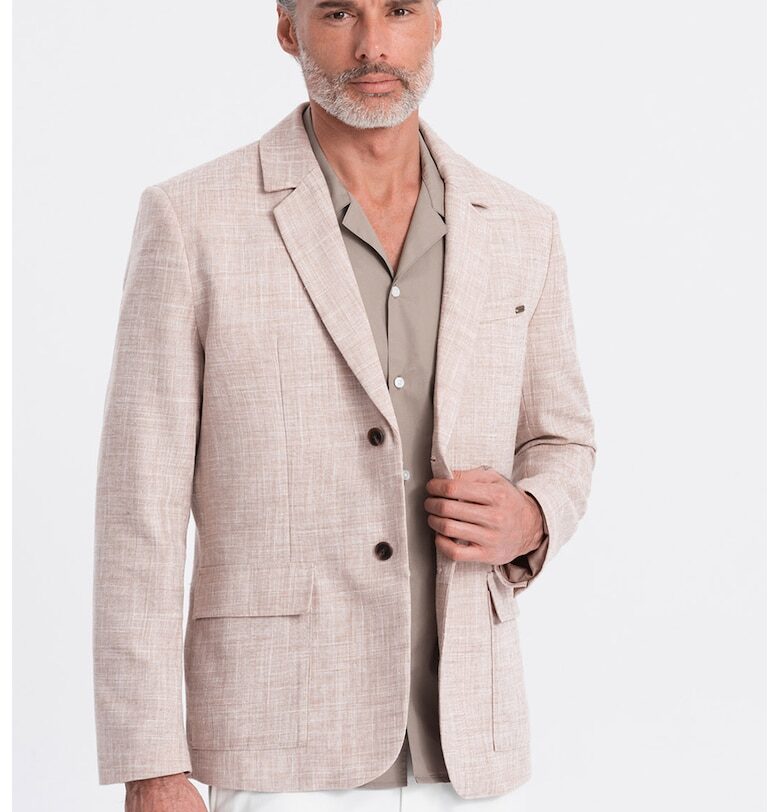 Сако с лен и джобове с капаче - Светлокафяв OMBRE