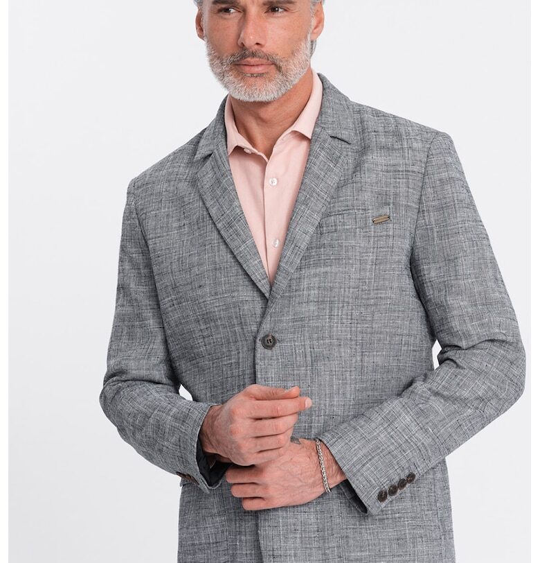 Сако с лен и джобове с капаче - Сив меланж OMBRE