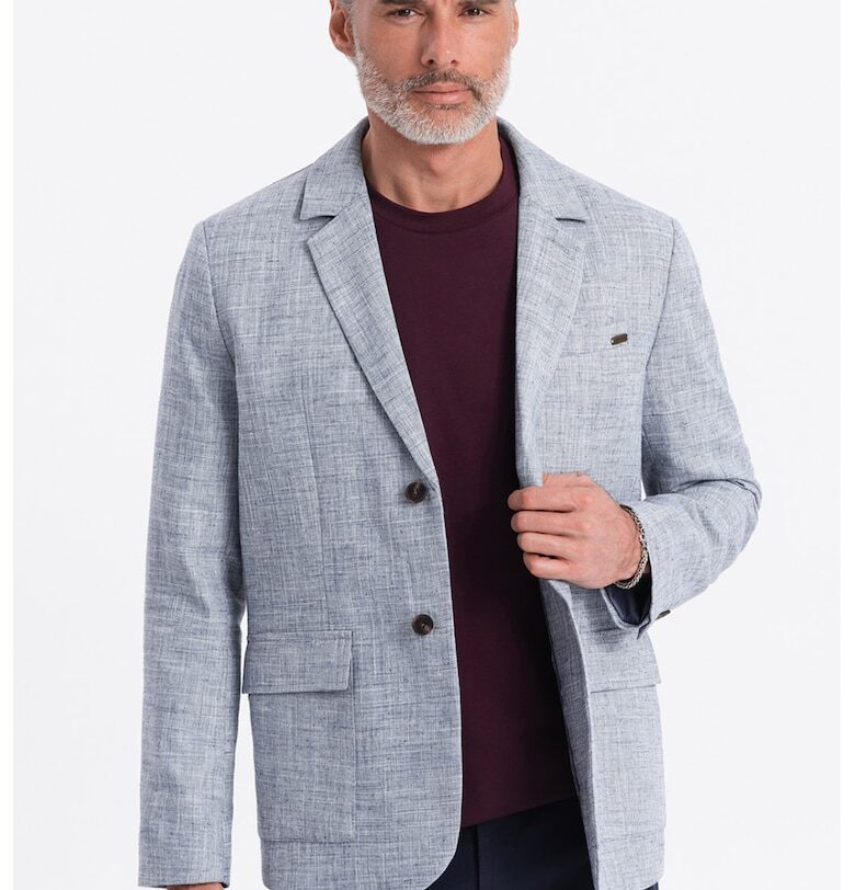 Сако с лен и джобове с капаче - Син меланж OMBRE