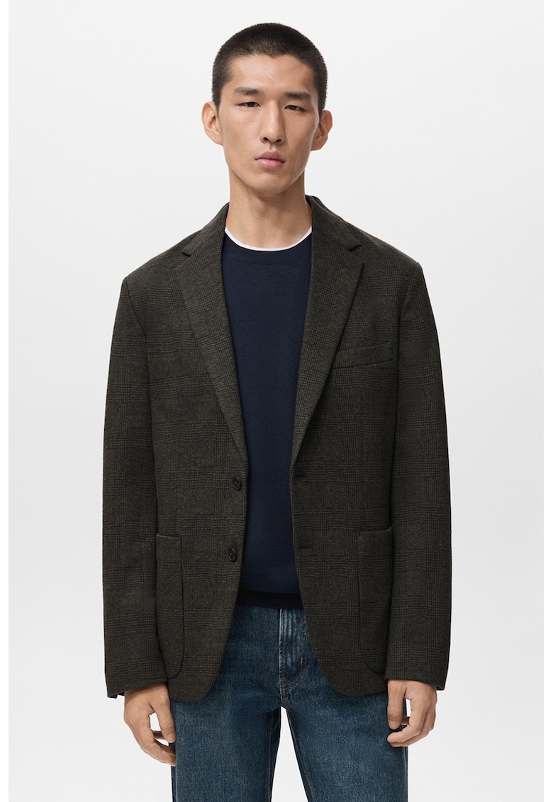 Сако с шарка на рибена кост и копчета - Антрацитно сиво Mango