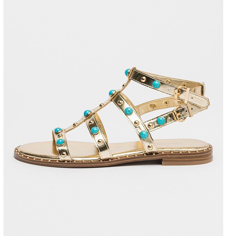 Сандали Mindela от еко кожа с апликации - Златист/Тюркоаз NINE WEST