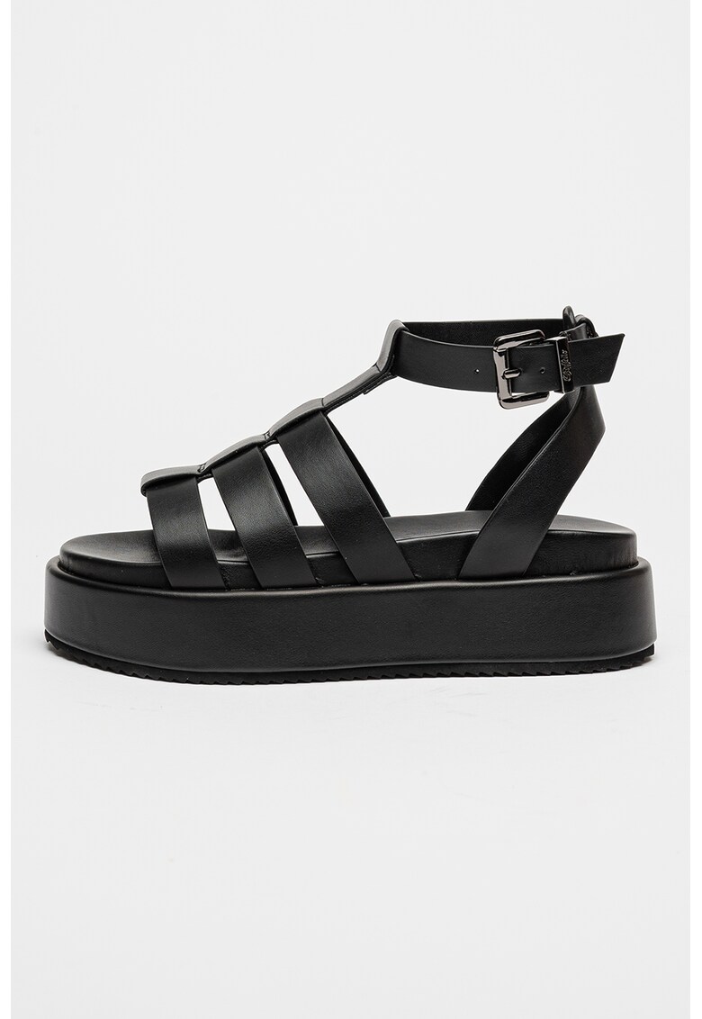 Сандали от еко кожа с каишка с тока - Черен Buffalo