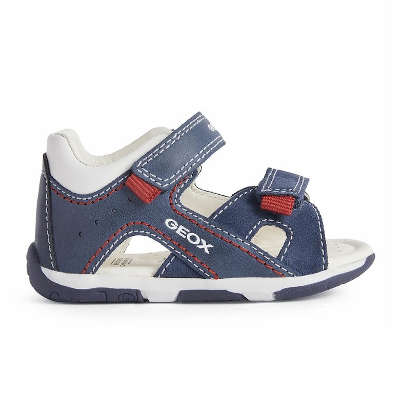 Сандали от кожа и велур с велкро - Червен/Бял/Тъмносин Geox