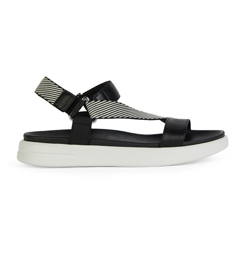 Сандали от кожа и текстил - Черен/Мръснобял Geox