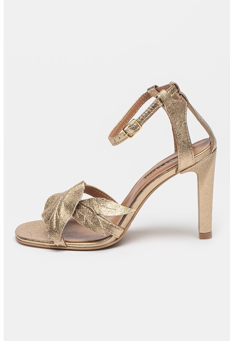 Сандали с декорация листо и класически ток - Сламеножълт Mihaela Glavan