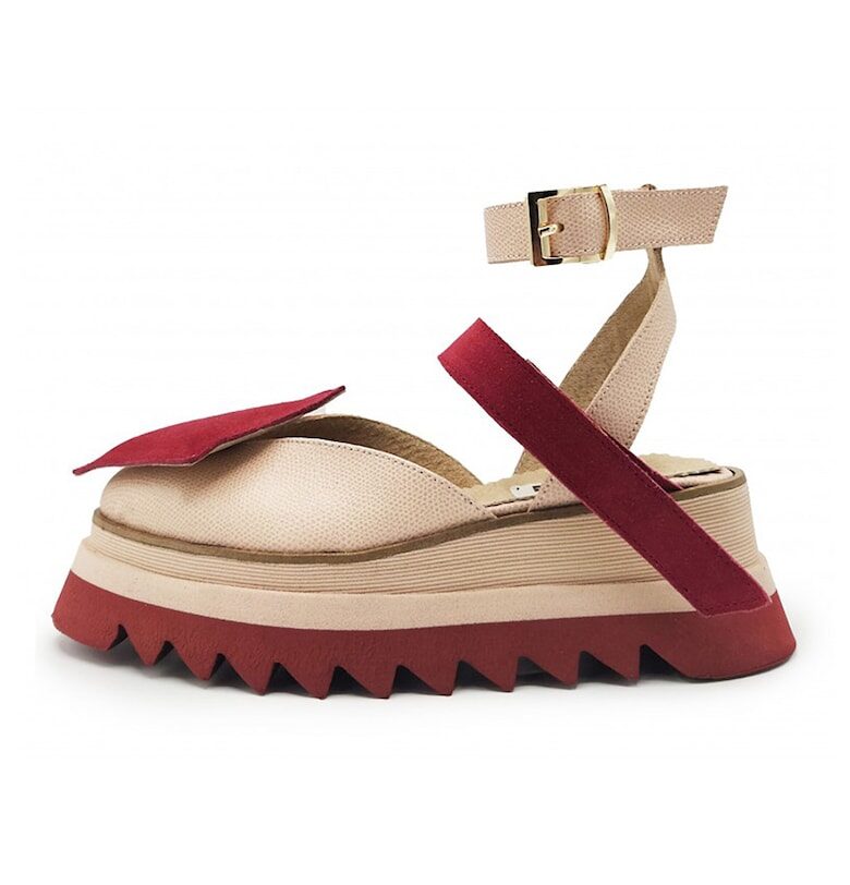 Сандали с каишка на глезена - Червен/Светло бежово unudoitrei
