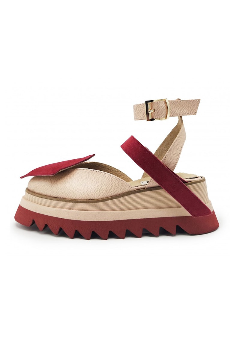 Сандали с каишка на глезена - Червен/Светло бежово unudoitrei
