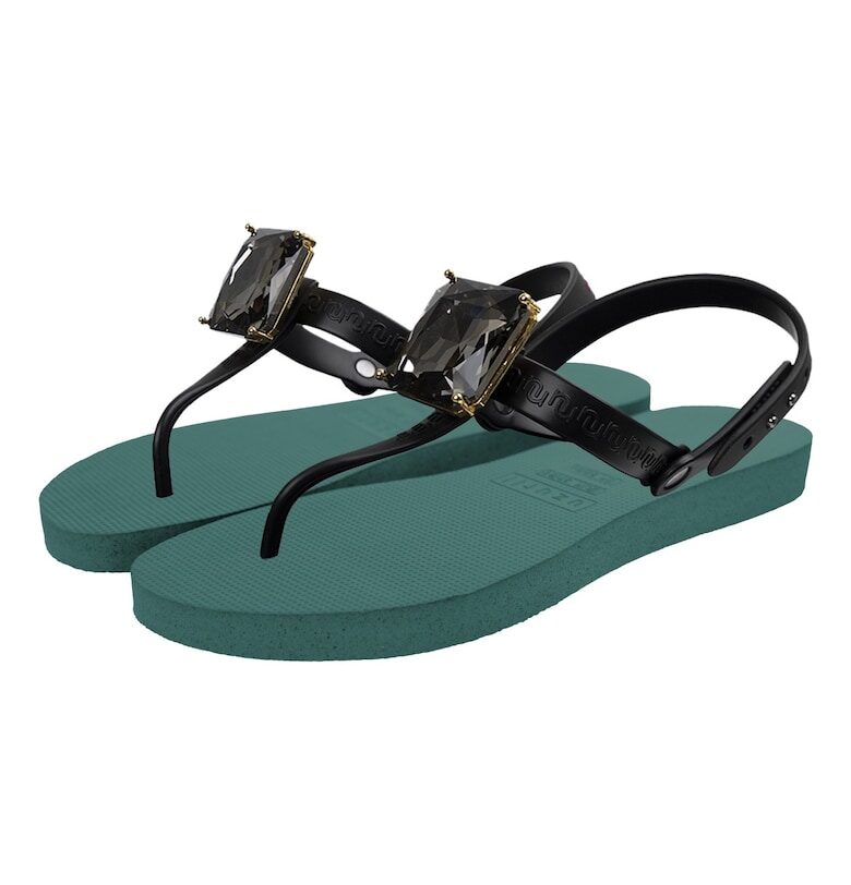 Сандали с разделител за палеца и декоративни камъни - Аква зелено UZURII